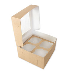 Коробка для 4 капкейка крафт c окном